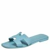 Hermes Blue Leather Oran Flats Sandals Size 37 For Women 2 Hermes Blue Leather Oran Flats Sandals Size 37 For Women -Deals Hermes Store luxury women hermes used shoes p504006 006
