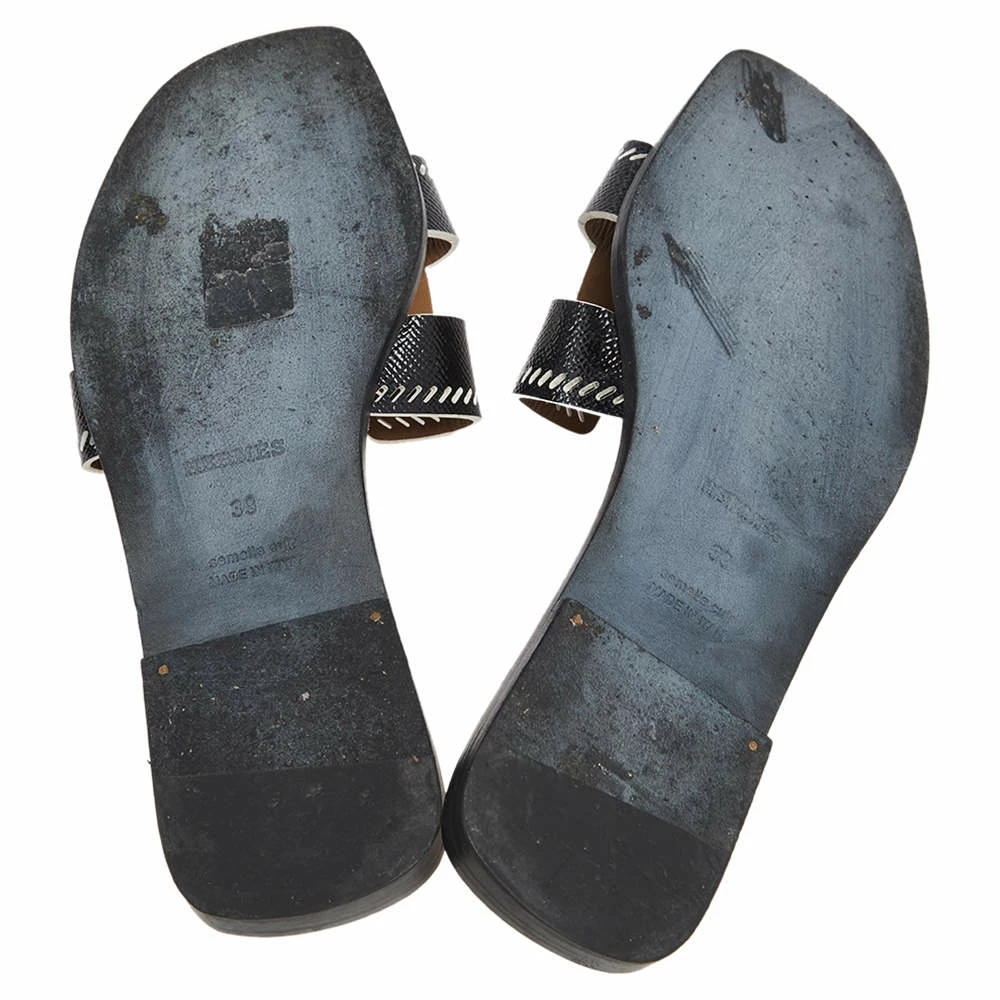 Hermes Black Textured Leather Cut Out Detail Oran Sandals Size 39 For Women 8 Hermes Black Textured Leather Cut Out Detail Oran Sandals Size 39 For Women - Image 6