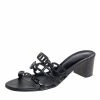 Hermes Black Leather Tandem Slide Sandals Size 40.5 For Women