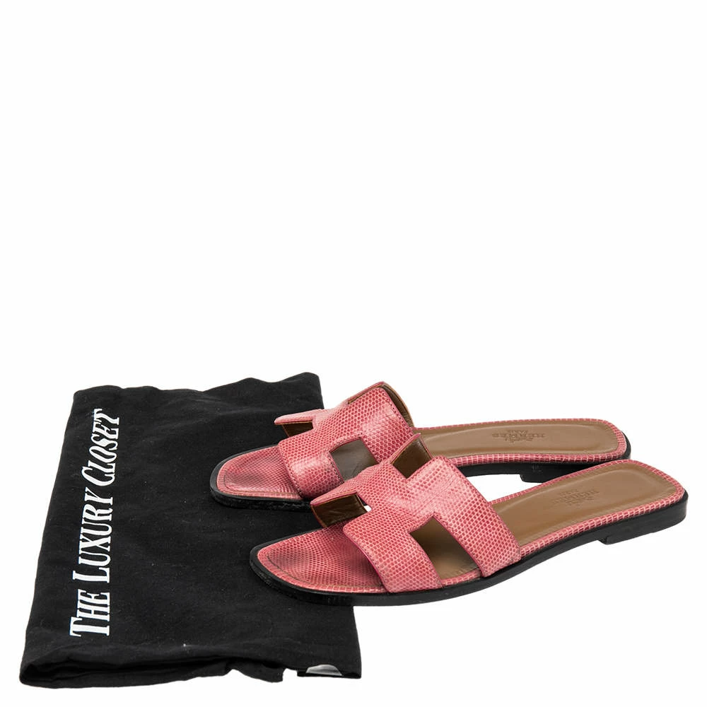 Hermes Pink Lizard Embossed Leather Oran Sandals Size 36 For Women 10 Hermes Pink Lizard Embossed Leather Oran Sandals Size 36 For Women - Image 8