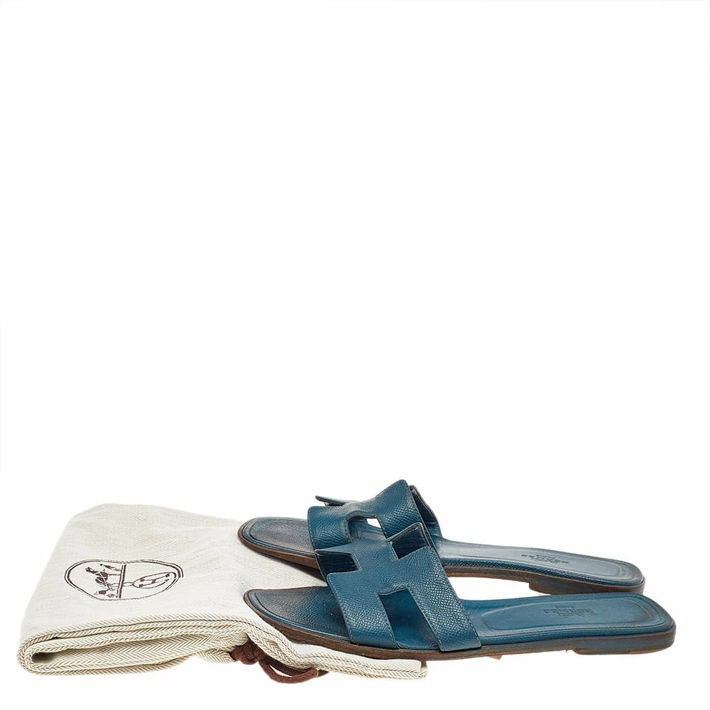 Hermes Green Leather Oran Flats Sandals Size 38 For Women 10 Hermes Green Leather Oran Flats Sandals Size 38 For Women - Image 8