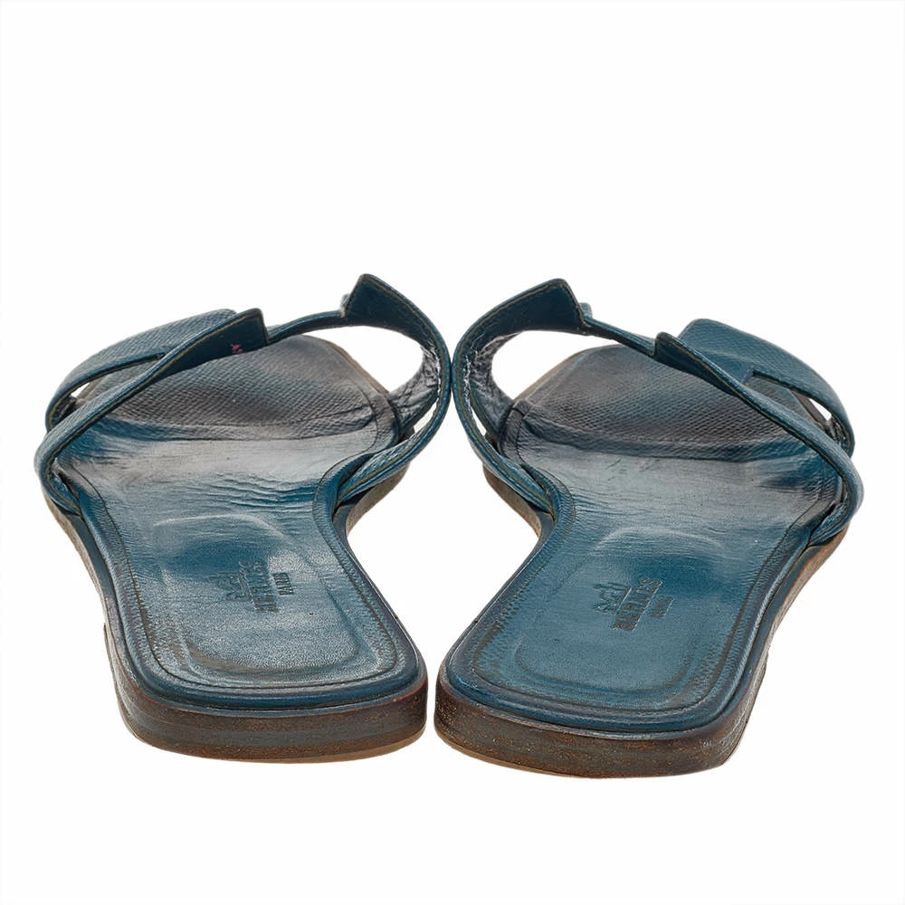 Hermes Green Leather Oran Flats Sandals Size 38 For Women 7 Hermes Green Leather Oran Flats Sandals Size 38 For Women - Image 5