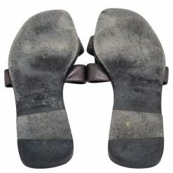 Hermes Metallic Grey Leather Oran Flat Slides Size 37 For Women -Deals Hermes Store luxury women hermes used shoes p505912 001