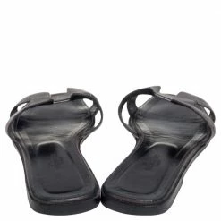 Hermes Metallic Grey Leather Oran Flat Slides Size 37 For Women -Deals Hermes Store luxury women hermes used shoes p505912 002