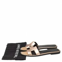 Hermes Metallic Pink Leather Oran Flats Size 38.5 For Women -Deals Hermes Store luxury women hermes used shoes p508141 009