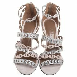 Hermes Silver/Beige Suede And Leather Chaine D'Ancre Sandals Size 37 For Women -Deals Hermes Store luxury women hermes used shoes p508153 003