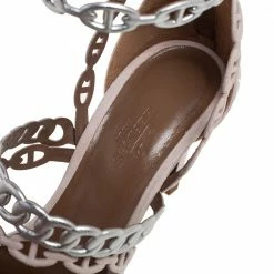 Hermes Silver/Beige Suede And Leather Chaine D'Ancre Sandals Size 37 For Women -Deals Hermes Store luxury women hermes used shoes p508153 004