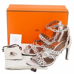 Hermes Silver/Beige Suede And Leather Chaine D'Ancre Sandals Size 37 For Women -Deals Hermes Store luxury women hermes used shoes p508153 008
