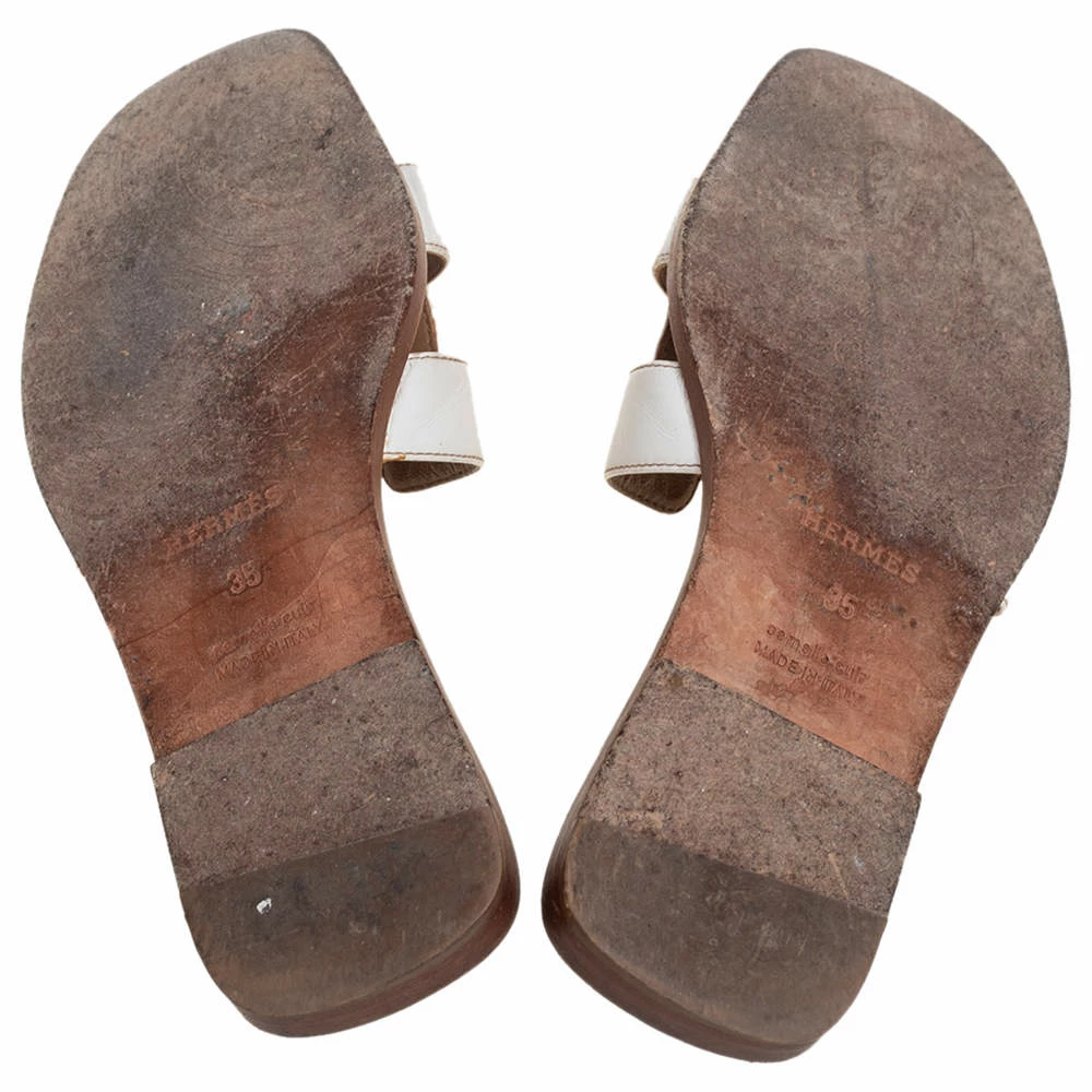 Hermes White Leather Oran Flat Sandals 35 For Women 8 Hermes White Leather Oran Flat Sandals 35 For Women - Image 6