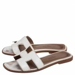Hermes White Leather Oran Flat Sandals 35 For Women 13 Hermes White Leather Oran Flat Sandals 35 For Women -Deals Hermes Store luxury women hermes used shoes p508164 006