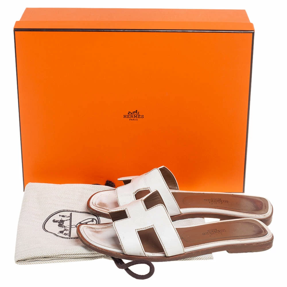 Hermes White Leather Oran Flat Sandals 35 For Women 10 Hermes White Leather Oran Flat Sandals 35 For Women - Image 8