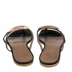 Hermes Black Leather And Suede Galet Chaine D'Ancre Flat Sandals Size 38 For Women -Deals Hermes Store luxury women hermes used shoes p510323 002