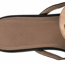 Hermes Black Leather And Suede Galet Chaine D'Ancre Flat Sandals Size 38 For Women -Deals Hermes Store luxury women hermes used shoes p510323 005