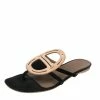 Hermes Black Leather And Suede Galet Chaine D'Ancre Flat Sandals Size 38 For Women