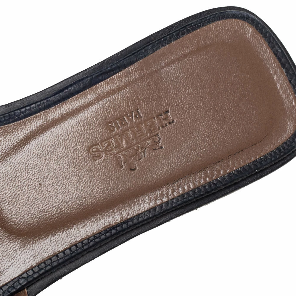 Hermes Navy Blue Textured Leather Oran Flats Size 35.5 For Women 9 Hermes Navy Blue Textured Leather Oran Flats Size 35.5 For Women - Image 7