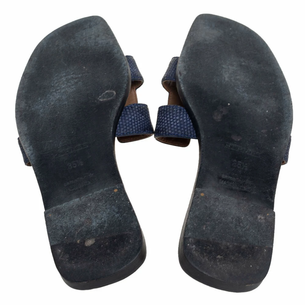 Hermes Navy Blue Textured Leather Oran Flats Size 35.5 For Women 8 Hermes Navy Blue Textured Leather Oran Flats Size 35.5 For Women - Image 6