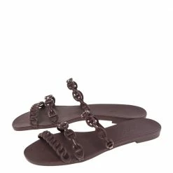 Hermes Burgundy Rubber D'ancre Chaine Rivage Flats Size 36 For Women -Deals Hermes Store luxury women hermes used shoes p511994 007