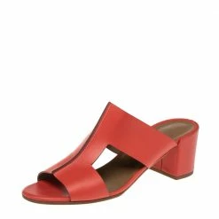 Hermes Red Leather Ostia Slide Sandals Size 40 For Women