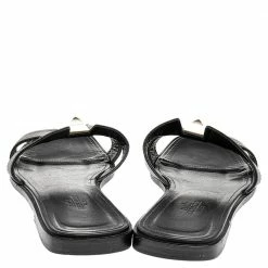 Hermes Black Leather Medor Pyramid Oran Flat Slides Size 38.5 For Women -Deals Hermes Store luxury women hermes used shoes p515473 004