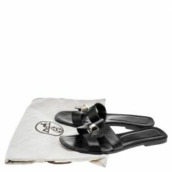 Hermes Black Leather Medor Pyramid Oran Flat Slides Size 38.5 For Women -Deals Hermes Store luxury women hermes used shoes p515473 006