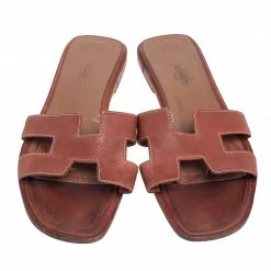 Hermes Brown Leather Oran Flats Size 37.5 For Women -Deals Hermes Store luxury women hermes used shoes p517117 007
