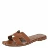 Hermes Brown Leather Oran Flats Sandals Size 34 For Women