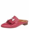 Hermes Pink Leather Tuileries Block Heel Mules Size 39 For Women