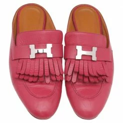 Hermes Pink Leather Tuileries Block Heel Mules Size 39 For Women -Deals Hermes Store luxury women hermes used shoes p519567 005