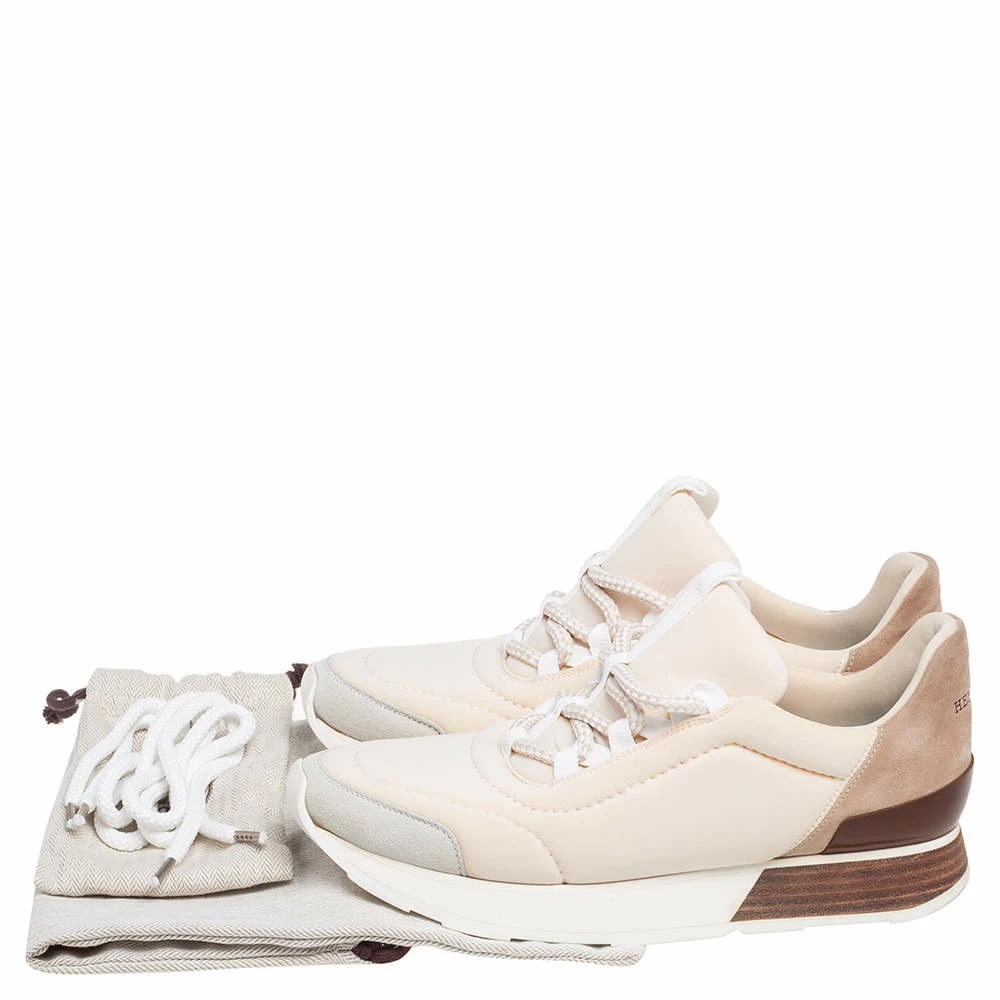 Hermes Cream/Grey Fabric And Suede Miles Lace Up Sneakers Size 38 For Women 10 Hermes Cream/Grey Fabric And Suede Miles Lace Up Sneakers Size 38 For Women - Image 8