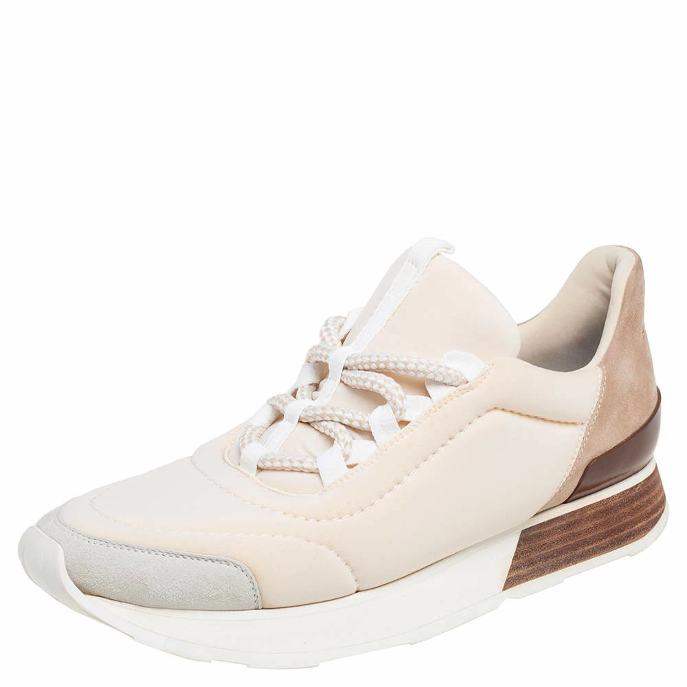 Hermes Cream/Grey Fabric And Suede Miles Lace Up Sneakers Size 38 For Women 3 Hermes Cream/Grey Fabric And Suede Miles Lace Up Sneakers Size 38 For Women