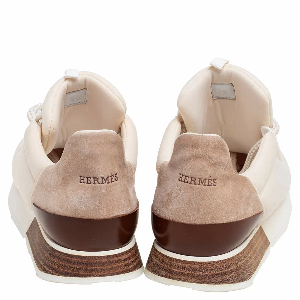 Hermes Cream/Grey Fabric And Suede Miles Lace Up Sneakers Size 38 For Women 7 Hermes Cream/Grey Fabric And Suede Miles Lace Up Sneakers Size 38 For Women - Image 5