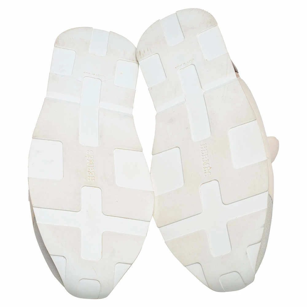 Hermes Cream/Grey Fabric And Suede Miles Lace Up Sneakers Size 38 For Women 8 Hermes Cream/Grey Fabric And Suede Miles Lace Up Sneakers Size 38 For Women - Image 6