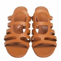Hermes Brown Leather Block Heel Mule Sandals Size 39 For Women -Deals Hermes Store luxury women hermes used shoes p520626 006