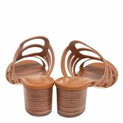 Hermes Brown Leather Block Heel Mule Sandals Size 39 For Women -Deals Hermes Store luxury women hermes used shoes p520626 007