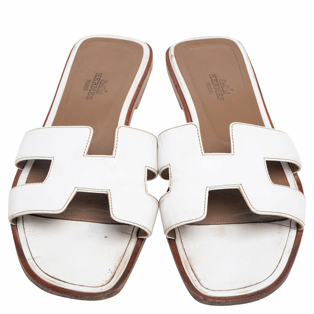 Hermes White Leather Oran Flat Sandals 37 For Women 5 Hermes White Leather Oran Flat Sandals 37 For Women - Image 3