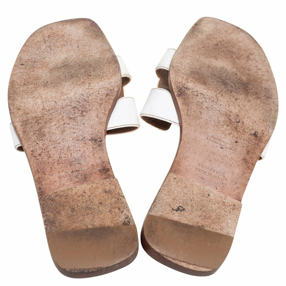 Hermes White Leather Oran Flat Sandals 37 For Women 8 Hermes White Leather Oran Flat Sandals 37 For Women - Image 6