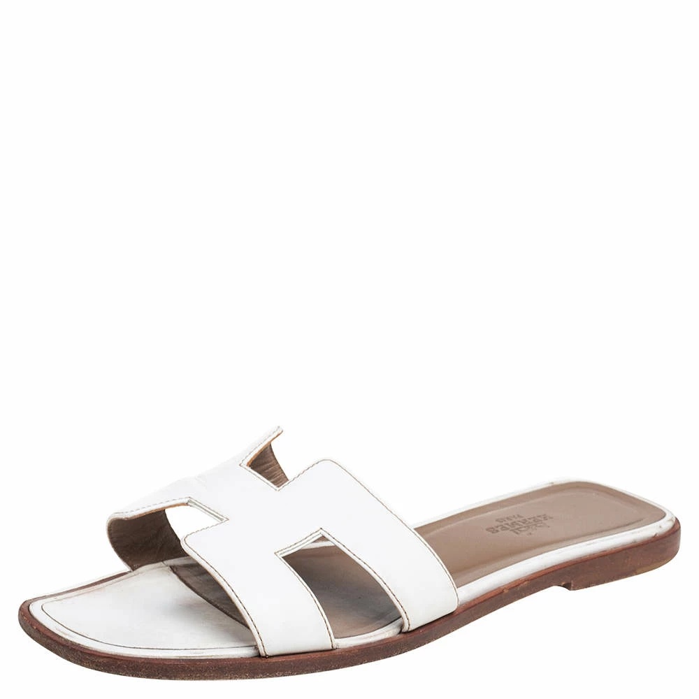 Hermes White Leather Oran Flat Sandals 37 For Women 3 Hermes White Leather Oran Flat Sandals 37 For Women