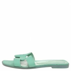 Hermes Green Leather Oran Flat Slides Size 36.5 For Women 11 Hermes Green Leather Oran Flat Slides Size 36.5 For Women -Deals Hermes Store luxury women hermes used shoes p525674 002