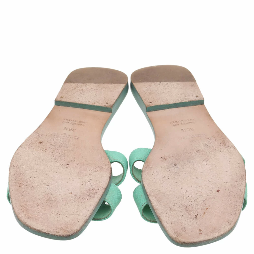 Hermes Green Leather Oran Flat Slides Size 36.5 For Women 8 Hermes Green Leather Oran Flat Slides Size 36.5 For Women - Image 6