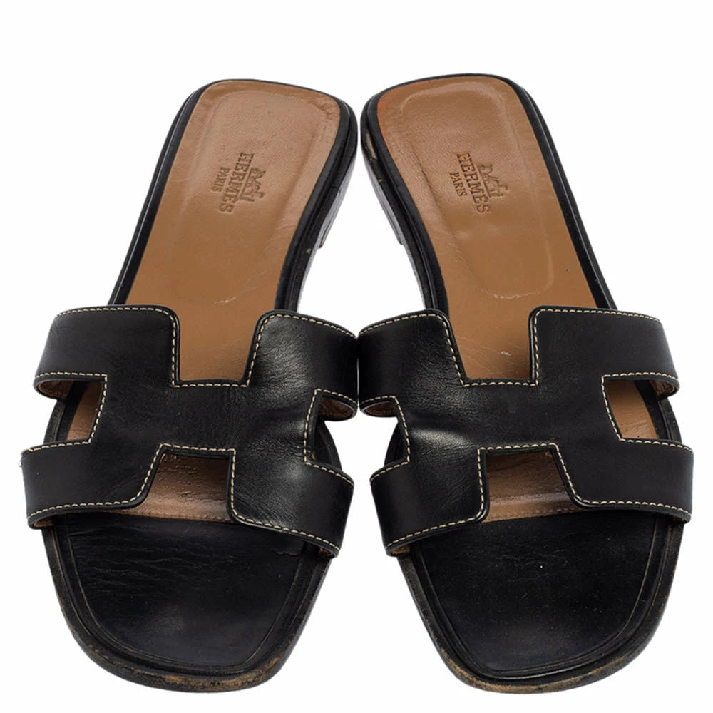 Hermes Black Leather Oran Sandals Size 39 For Women 5 Hermes Black Leather Oran Sandals Size 39 For Women - Image 3