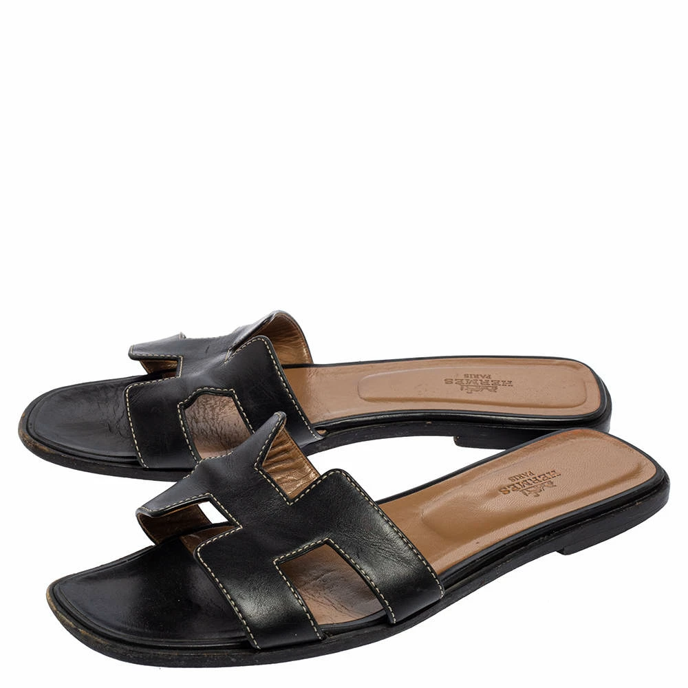 Hermes Black Leather Oran Sandals Size 39 For Women 6 Hermes Black Leather Oran Sandals Size 39 For Women - Image 4