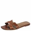 Hermes Brown Leather Oran Flats Sandals Size 41 For Women
