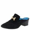 Hermes Black Suede Trocadero Slip On Mules Size 39 For Women