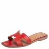 Hermes Red Leather Oran Flats Size 38 For Women -Deals Hermes Store luxury women hermes used shoes p526574 002