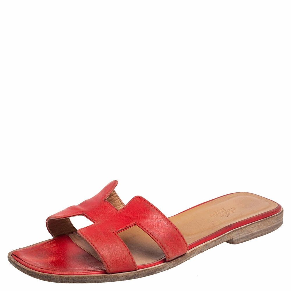 Hermes Red Leather Oran Flats Size 38 For Women 3 Hermes Red Leather Oran Flats Size 38 For Women