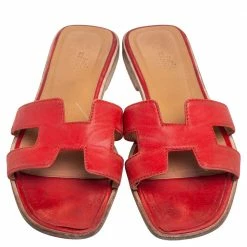 Hermes Red Leather Oran Flats Size 38 For Women 13 Hermes Red Leather Oran Flats Size 38 For Women -Deals Hermes Store luxury women hermes used shoes p526574 005