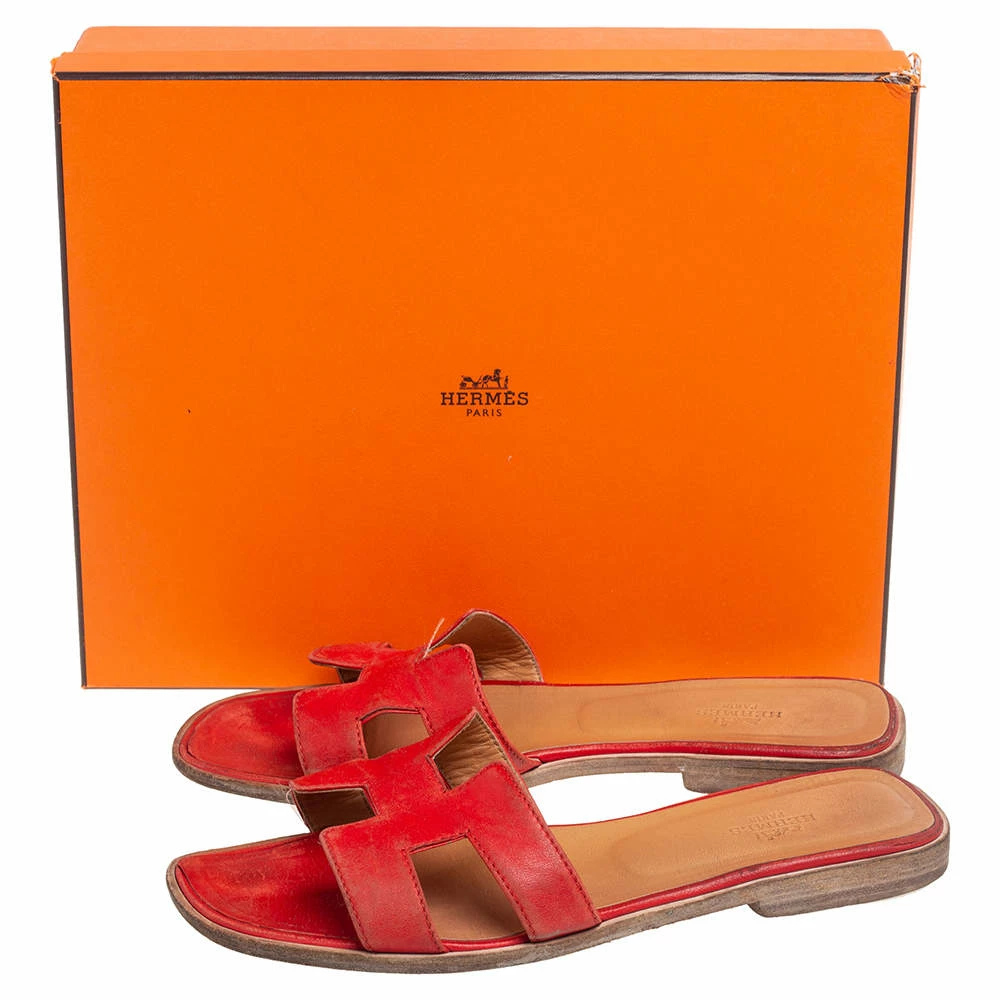 Hermes Red Leather Oran Flats Size 38 For Women 10 Hermes Red Leather Oran Flats Size 38 For Women - Image 8