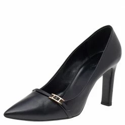 Hermes Black Leather Pointed Toe Pumps Size 38 For Women