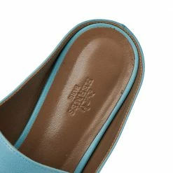 Hermes Blue Leather Rivoli Mules Size 39 For Women -Deals Hermes Store luxury women hermes used shoes p526599 005