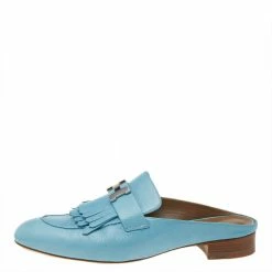 Hermes Blue Leather Rivoli Mules Size 39 For Women -Deals Hermes Store luxury women hermes used shoes p526599 007